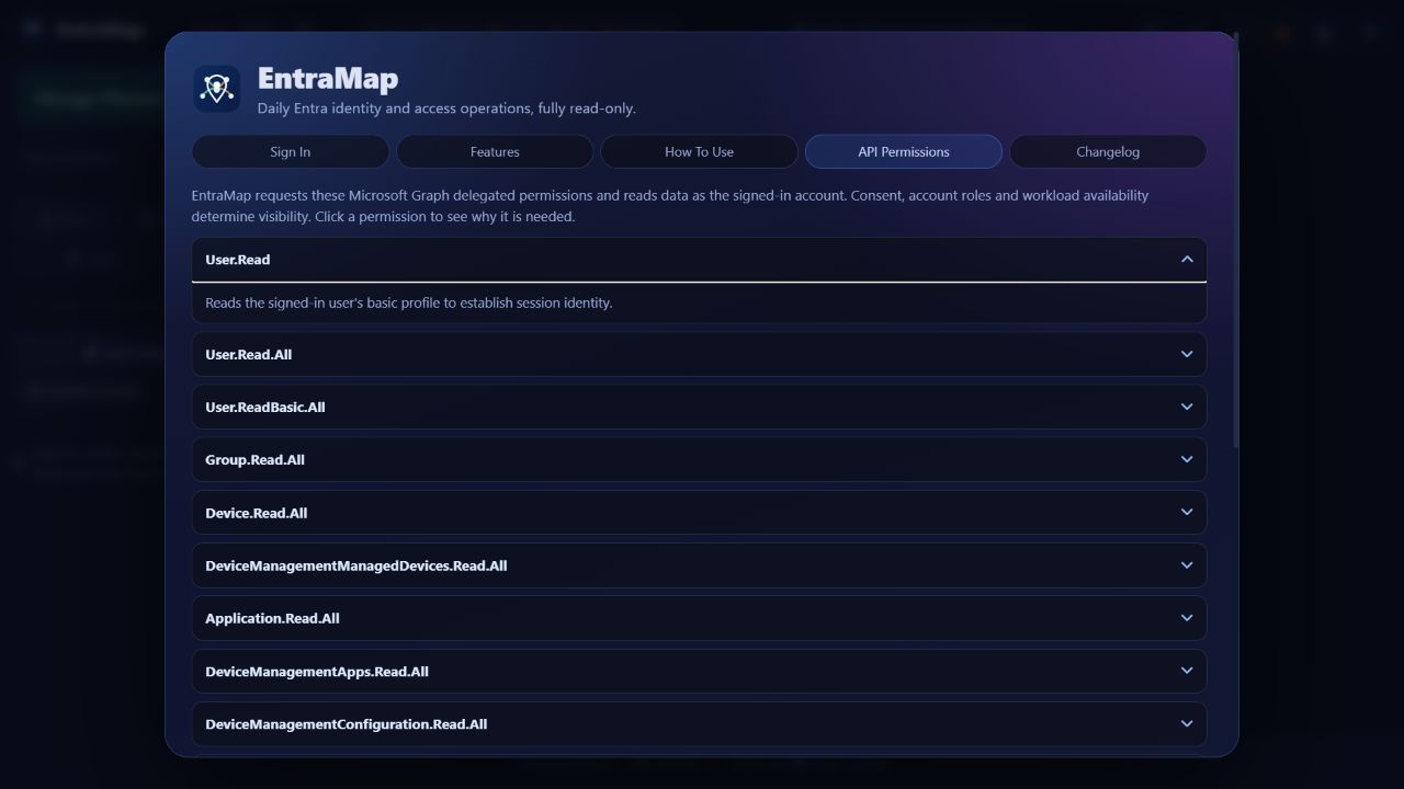 Requested delegated permissions expanded in the sign-in screen